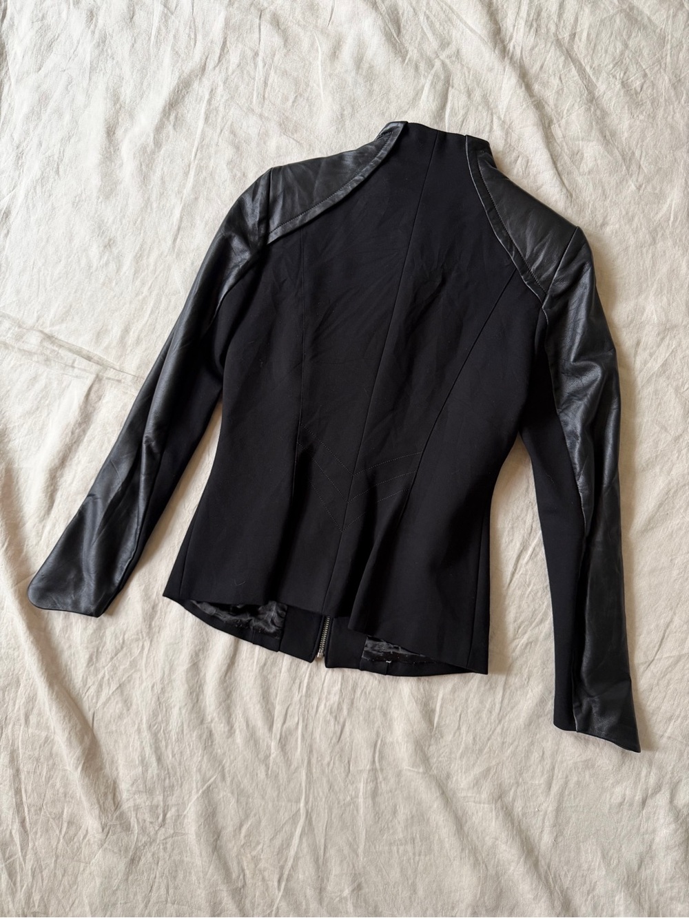 Danier Black Zip-Up Jacket with Leather Sleeves - Picture 10 of 13